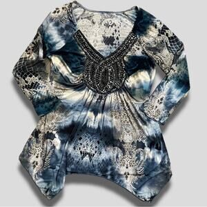 Vintage Y2k Top Medium Babydoll Fairy Grunge Tie Dye Glam Handkerchief Hem